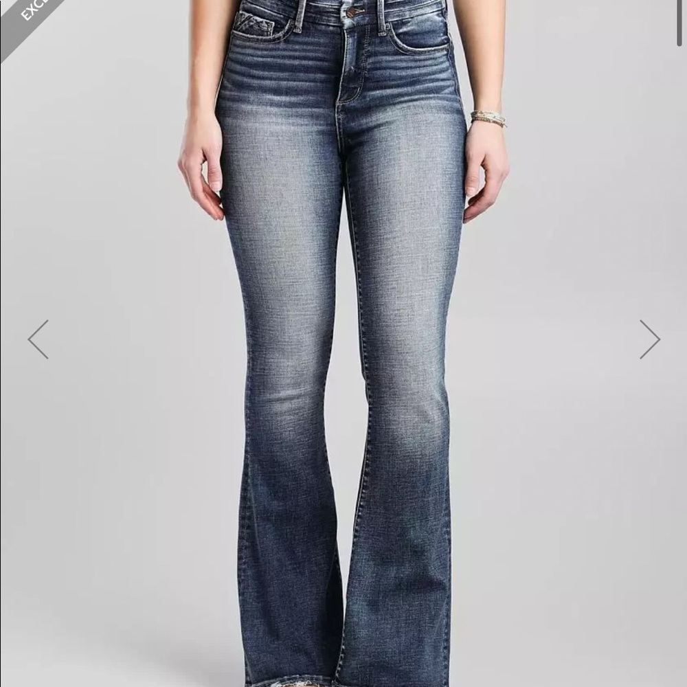 Buckle black high rise flare jean